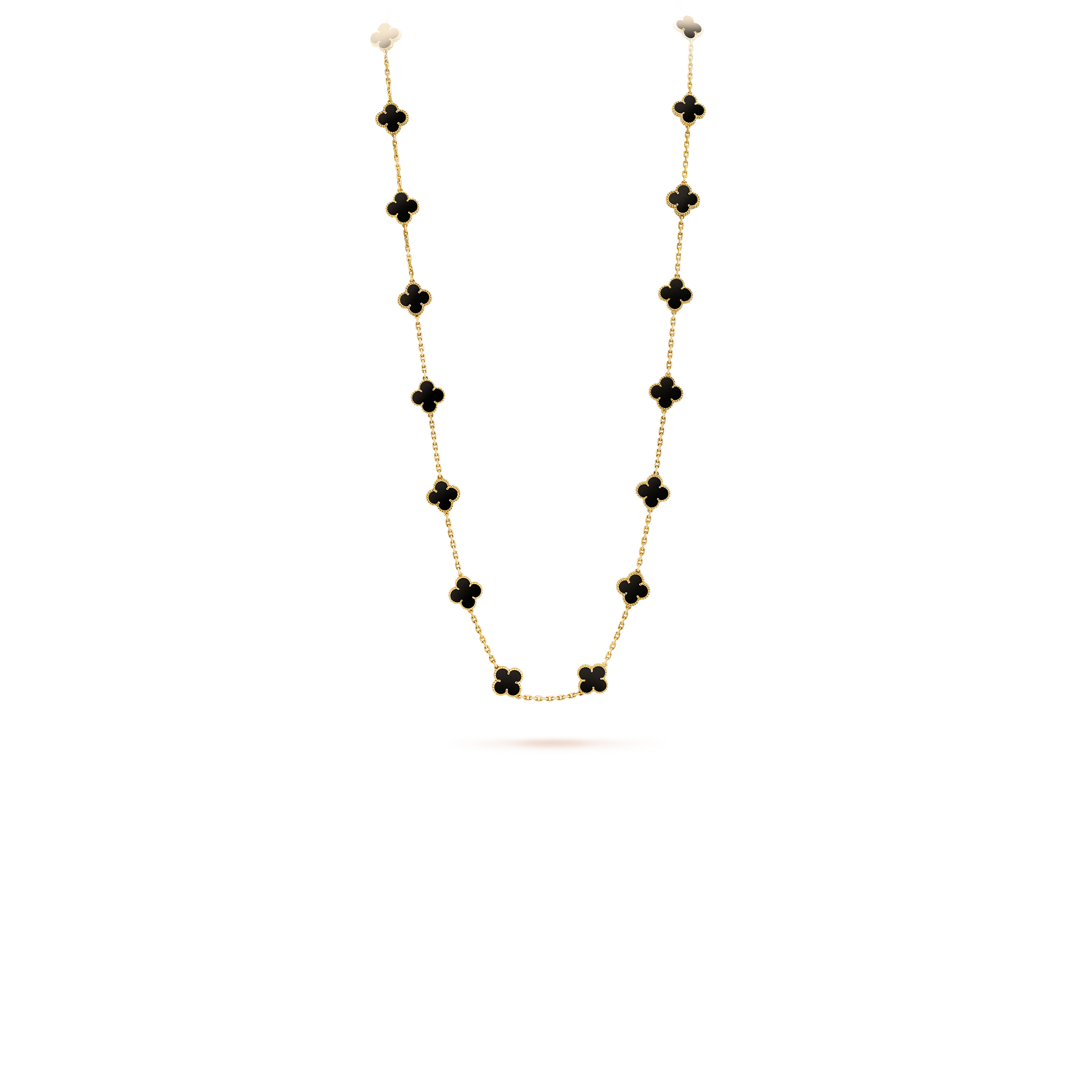 V*N CL*F arpels vintage alhambra long necklace, 20 motifs - yellow gold, onyx  vcara43100